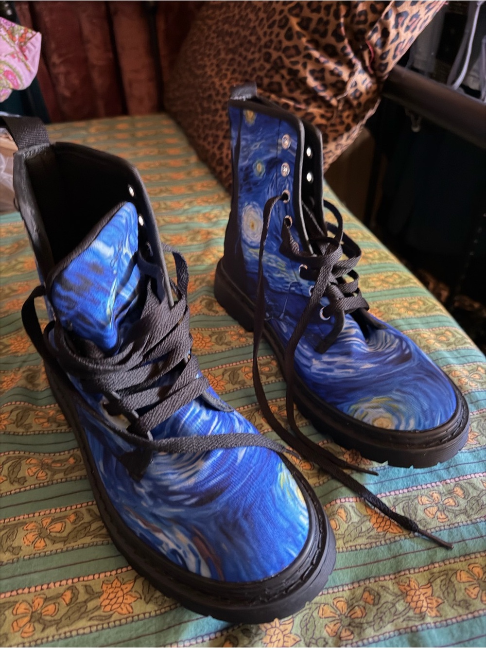 Blue Swirl Art Print Combat Boots